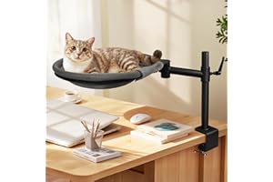 Crazydeer Cat Desk Bed, 360° Rotating & Height Adjustable Desk Cat Nest, Elevated Breathable Cats Bed for Desk with Removable