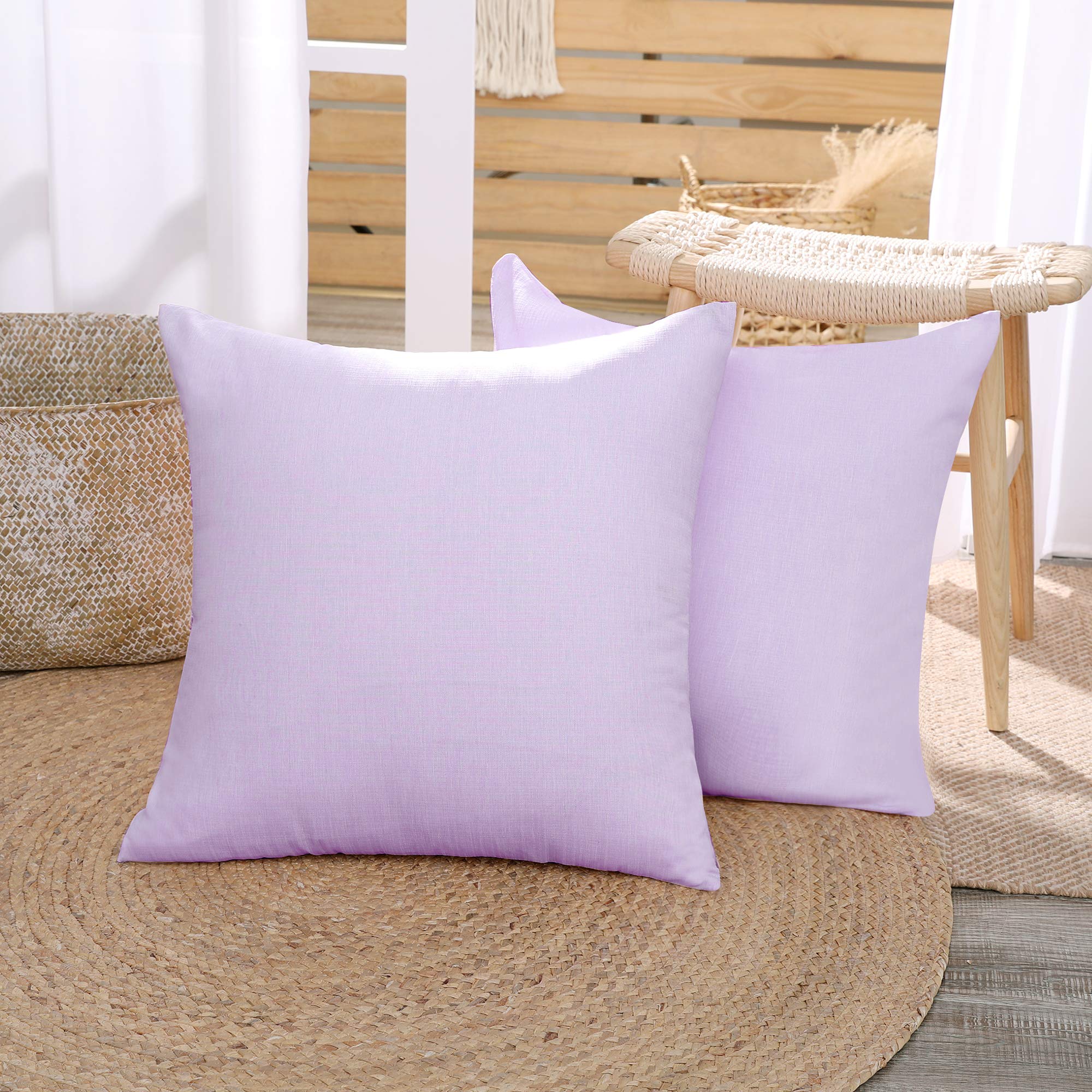 Deconovo Set of 2 Super Soft Faux Linen Square Cushion Covers Throw Pillow Covers Plain Cushion Protectors for Bedroom Pastel Purple 16"x16"(40cmx40cm)