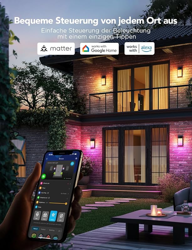 Outdoor Wandleuchte, 1500lm Smart Außenwandleuchte, IP65, 2 Stück