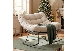 Bme Patio Rocking Chair Outdoor & Indoor, Metal Patio Lounge Rocking Chair with Thick Cushion, Comfy Modern Rocker Chair for Living Room, Porch, Backyard, Beige Cushion - Black Matte Rocker