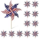 HOOSUN 12Pcs American Flag Patriotic Pinwheels for Yard and Garden,Red White and Blue Pinwheels Patriotic Decorations,Presidents Day Decorations,Wind Spinners Outdoor Pinwheel for Kids,Lawn,Patio