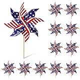 HOOSUN 12Pcs American Flag Patriotic Pinwheels for