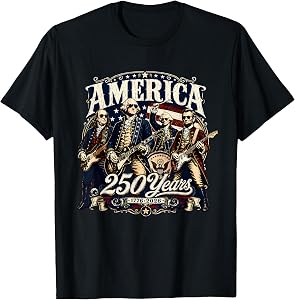 Retro America 250th Anniversary Founding Fathers Guitar Band T-Shirt
