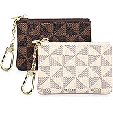2PCS Coin Purse Mini Zip Key Chain Pouch Change Wallet Coin Pocket for Women Credit Card ID Key Headset Lipstick Organizer(Coffee+White)