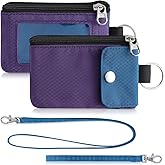 Artpaxy Minimalist Wallet For Mens Womens, Keychain RFID Blocking Zipper Small Wallet with ID Window 2 Lanyards,Water Resistant Travel Cash Card Coin Case Boys Girls