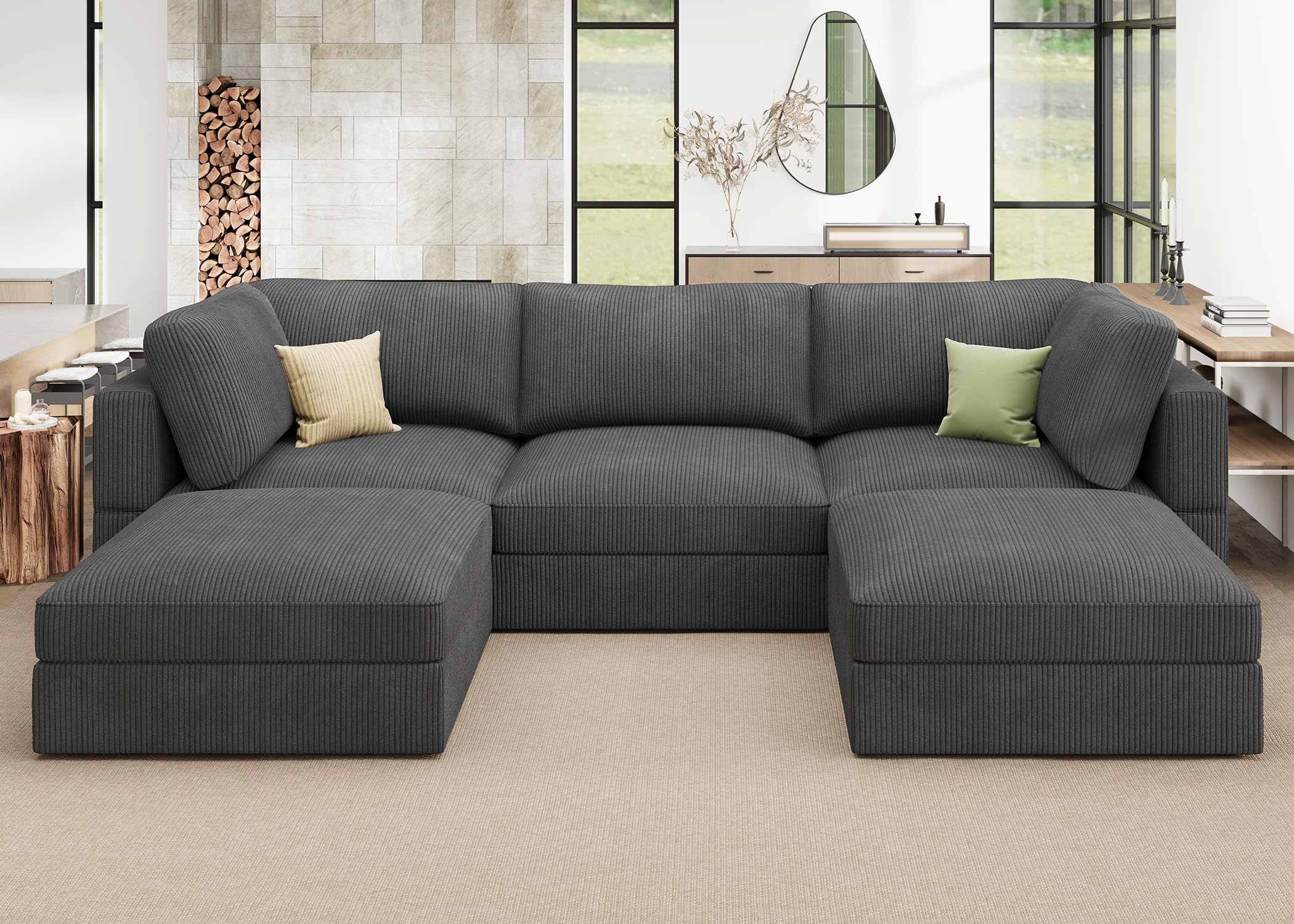 Photo 1 of ************INCOMPLETE ITEM, MISSING MULTIPLE BOXES, THIS IS ONLY CARTON C*****************
HONBAY Modular Sectional Sofa with Storage Corduroy U Shaped Sofa Modular Sectional Couches for Living Room,Dark Grey