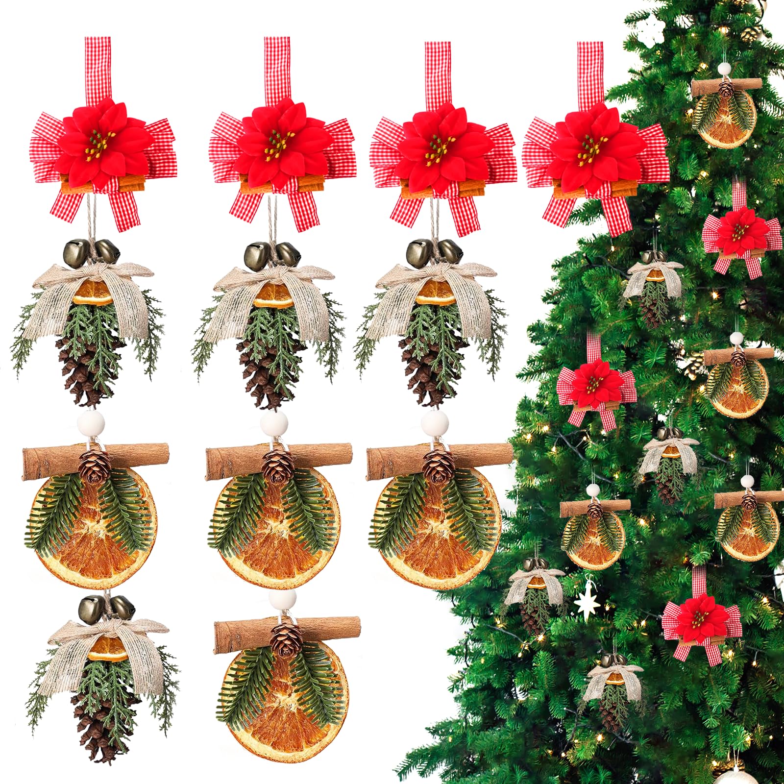 View 1 of 12 Pcs Christmas Dried Orange Slice Ornaments Christmas Tree Decorations Natural Pine Cones Vintage Cinnamon Stick Dried Orange Slice Rustic Ornaments for Xmas Tree DIY Farmhouse Home Wedding Decor