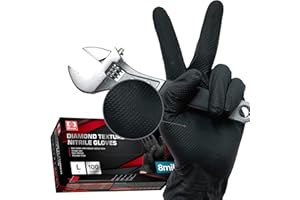 Jointown Basic Heavy Duty Nitrile Gloves Black Mechanic Gloves Large, 8 Mil Nitrile Disposable Gloves with Raised Diamond Texture, Latex Free, Powder Free Industrial Automotive Gloves Box of 100