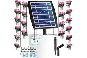 Solar Drip Irrigation Kit System with 12 Timer Modes&Anti-Siphoning, NVRGIUP Solar Powered Indoor Outdoor Auto Plant Waterer Built-in Battery, Enlarged Solar Panel Watering System for 20 Potted Plants