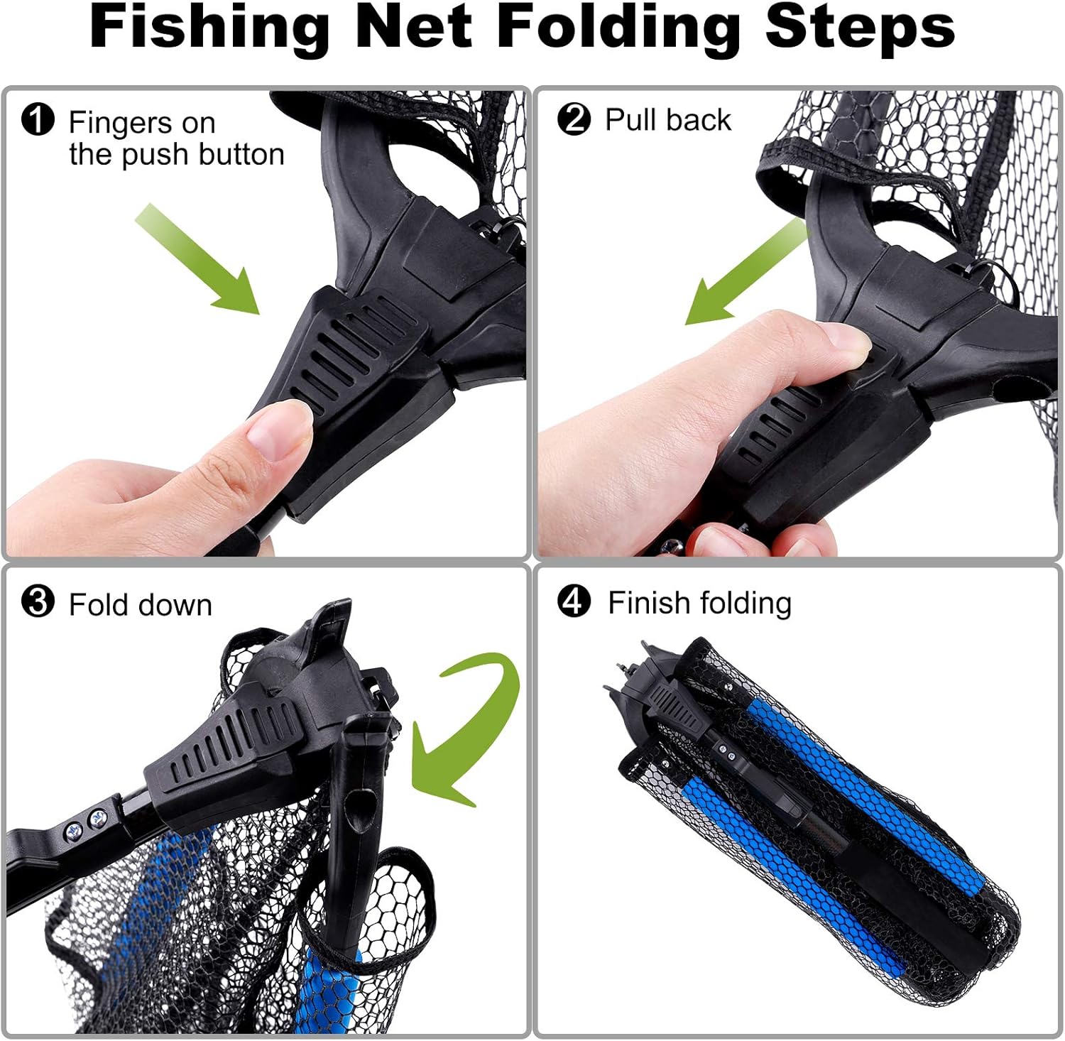 PLUSINNO Fishing Net, Floating Rubber Coated Landing Net - Easy Catch Release, Foldable Fishing Net for Easy Transport Storage for Bass Trout Catfish Pike Salmon Fly Kayak Fishing : Sports & Outdoors
