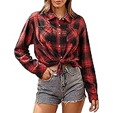 WARHORSEE Plaid Flannel Shirts for Women Long Sleeve, Loose Fit Womens Casual Flannels Button Down Shirts Blouses Tops