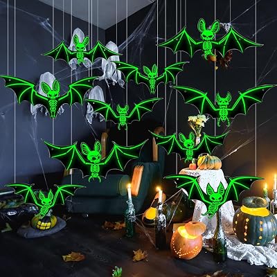 A decoração de Halloween contém 10 enfeites de morcego