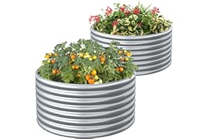 FRIZIONE 2-Pack 3x2FT Tall Round Galvanized Metal Raised Garden Bed for Vegetables, Outdoor Garden Raised Planter Box, Backyard Patio Planter Raised Beds for Flowers, Herbs, Fruits