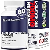 Nutra Wave L-Glutathione Reduced 700mg – Glutathione Supplement for Skin Brightening & Immune Support – Pure Reduced Glutathione Capsules – Non-GMO, Vegan – 60 Capsules