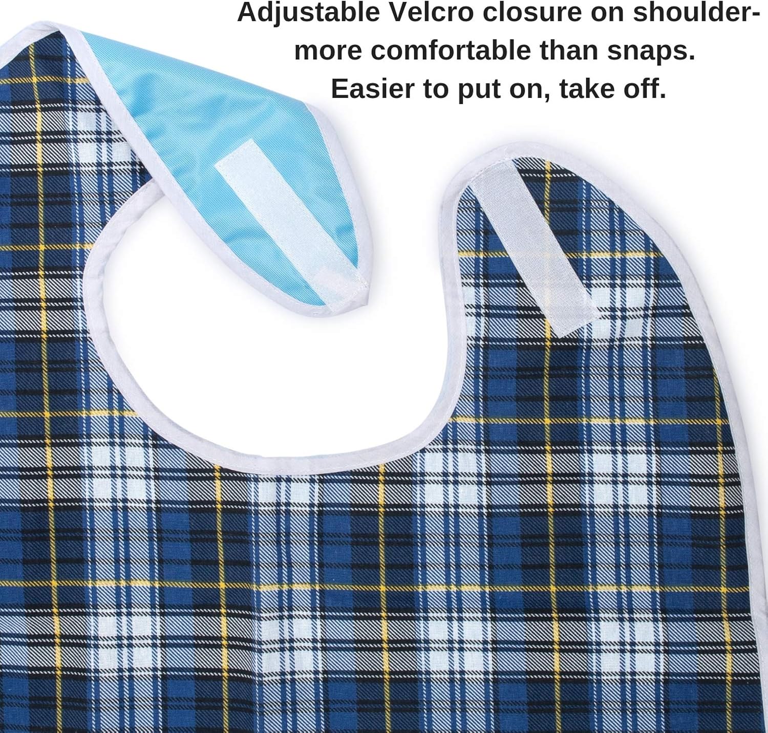 Adult Bib for Eating, Waterproof Clothing Protector with Crumb Catcher. Machine Washable, (Blue Plaid): Clothing
