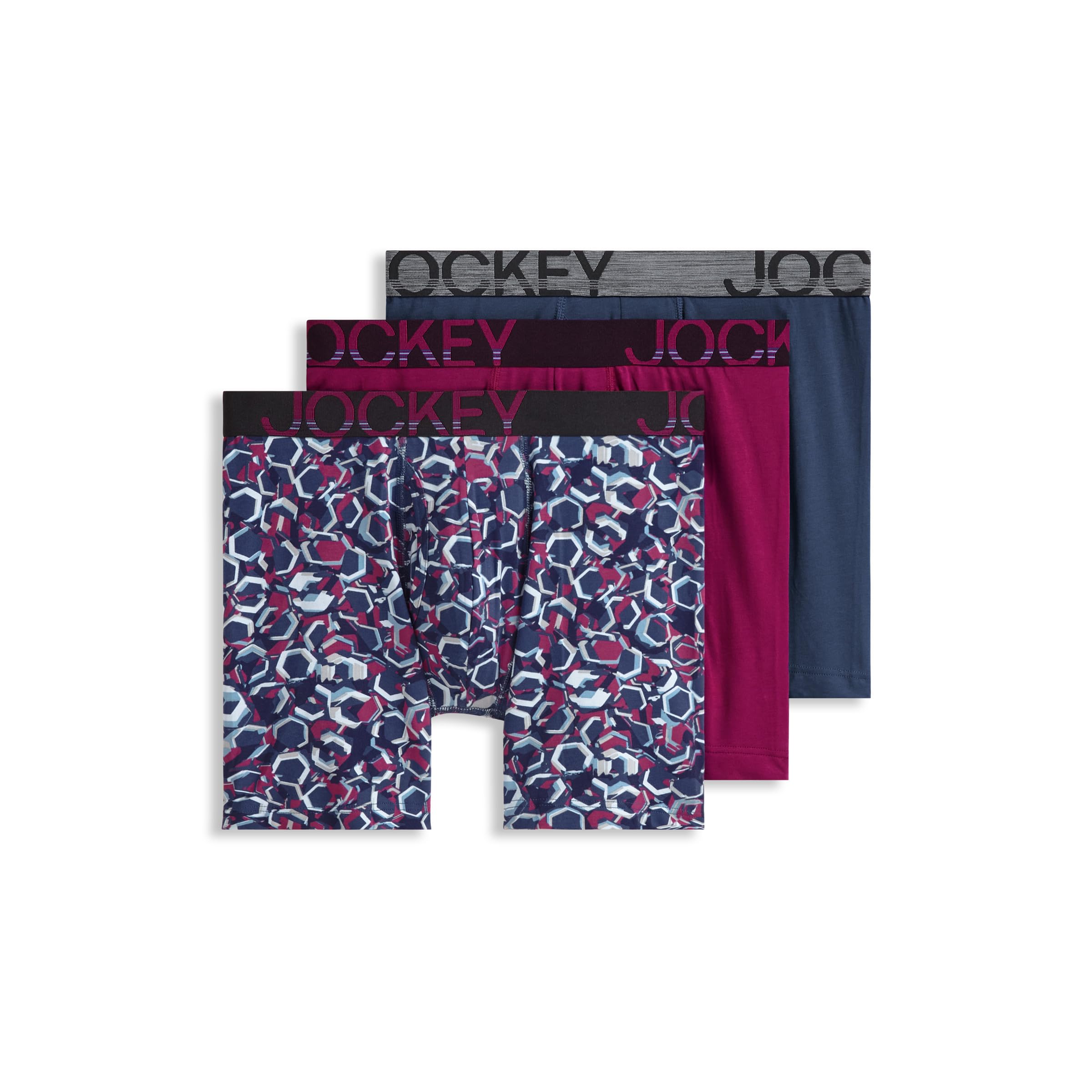 Jockey Men's Underwear ActiveStretch 7" Long Leg Boxer Brief - 3 Pack, Nocturne Berry, L Image