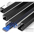 ZhiYo 66in(4X L16.5in) Professional Server Rack Cable Management Raceway, H2in x W2in Cable Raceway Kit, Electrically Safe PVC Open Slot Wire Raceway for Under Desk/Computer/Network Cords, Black