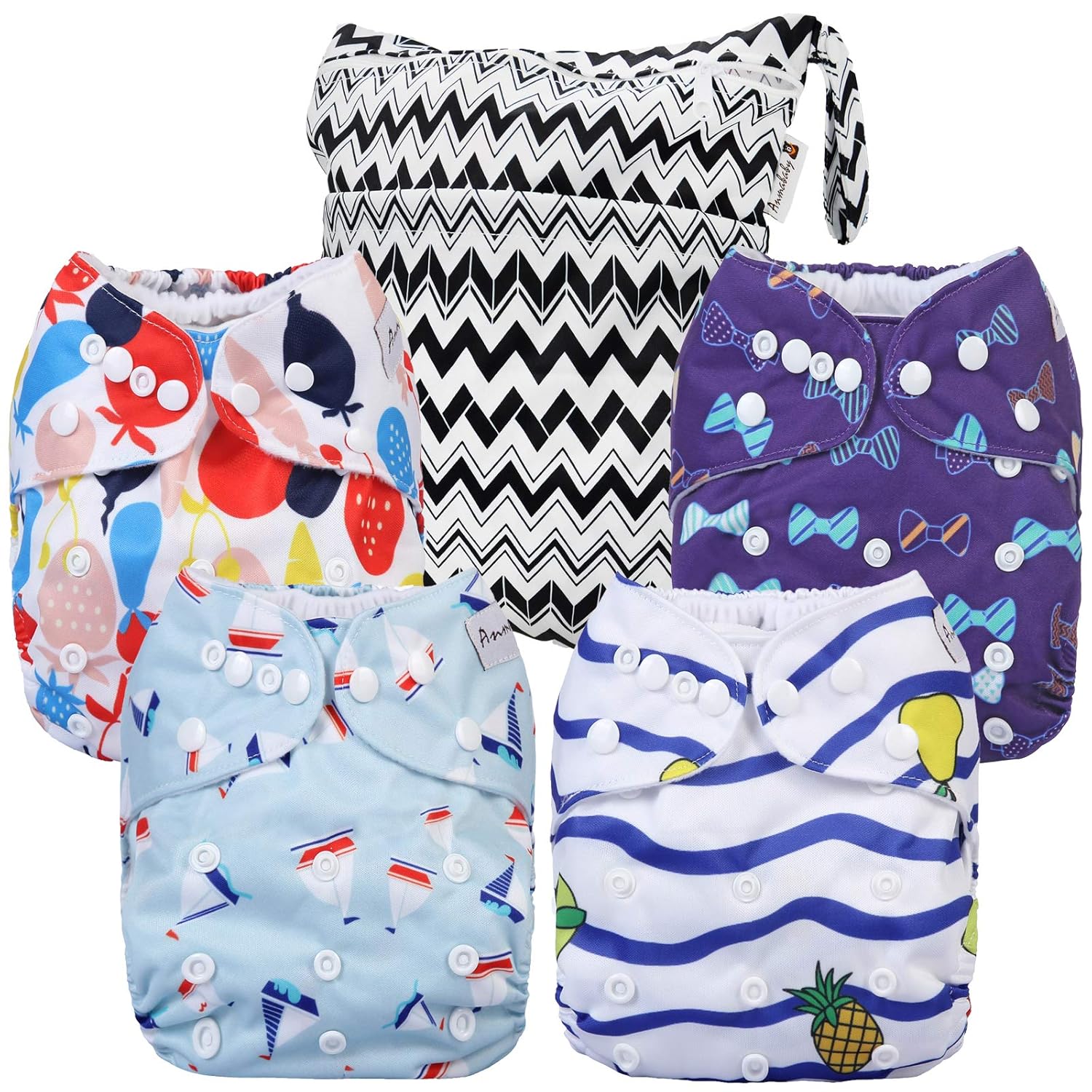 Cloth Diapers 4 Pack Adjustable Size Waterproof Washable Pocket Baby Cloth Diaper Cover and Inserts with Wet Bag by Anmababy(Azul) : Baby