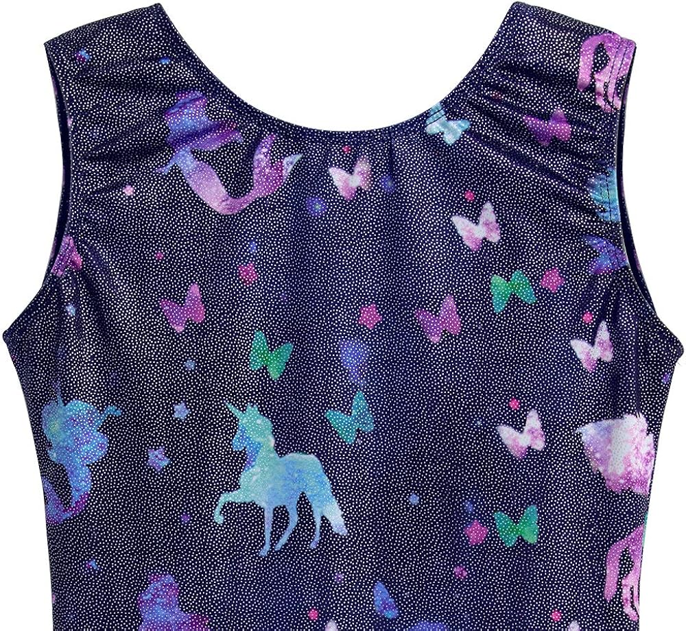 Leotards for Girls Gymnastics Unicorn Sparkly Pink Biketards Stars Rainbow Clouds: Clothing