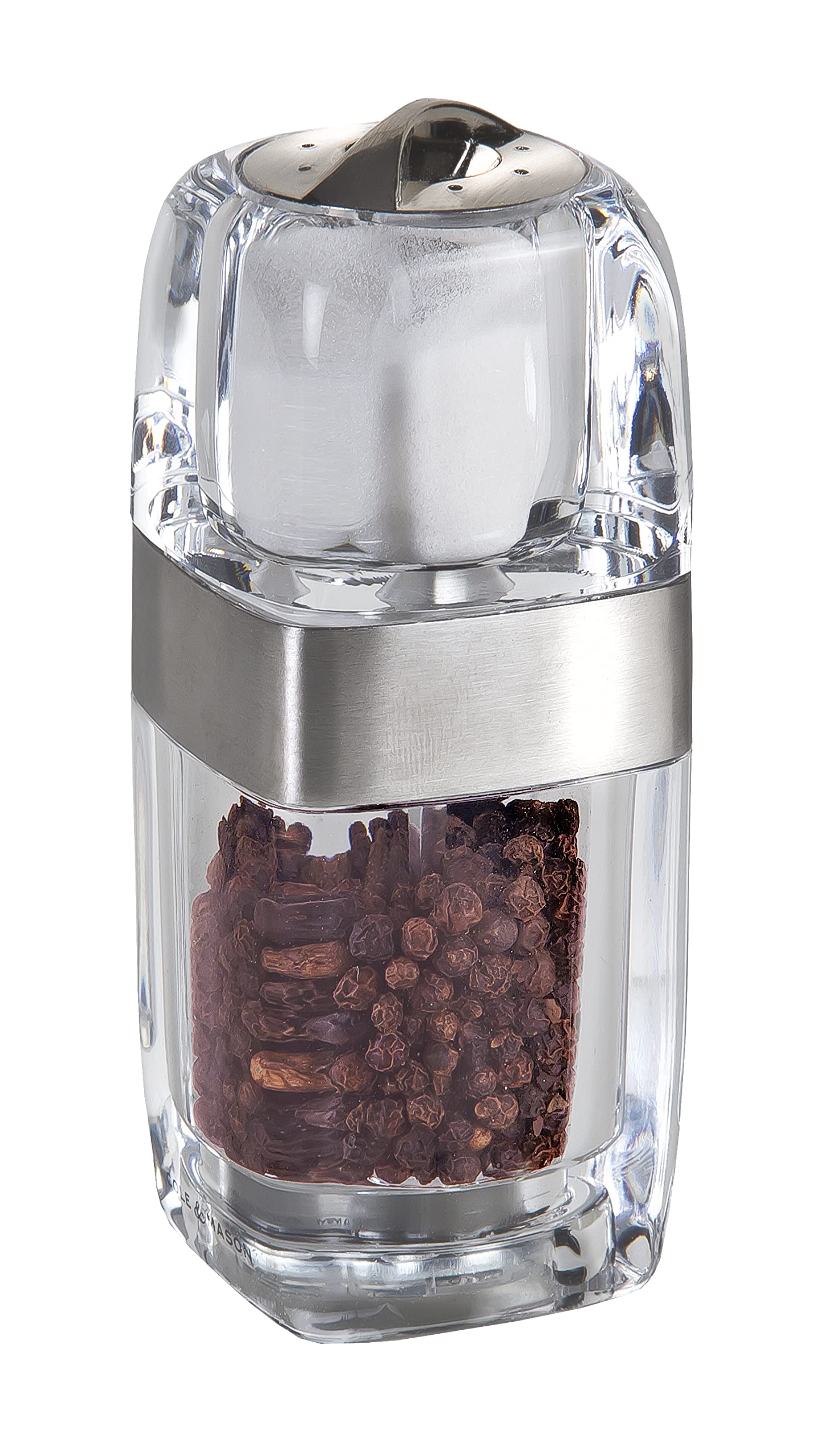 Cole & Mason H57477P Seville Clear Salt Shaker and Pepper Mill Combi | Precision+ | Brushed Chrome/Acrylic | 140mm | Duo Mill | Includes 1 x Salt Shaker/Pepper Grinder | Lifetime Mechanism Guarantee