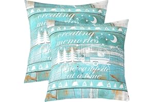 Camping Throw Pillow Covers Camper Accent Pillow Case | Rustic Masculine Cottage Decorative Pillowcases Wooden Plank Camp Cus