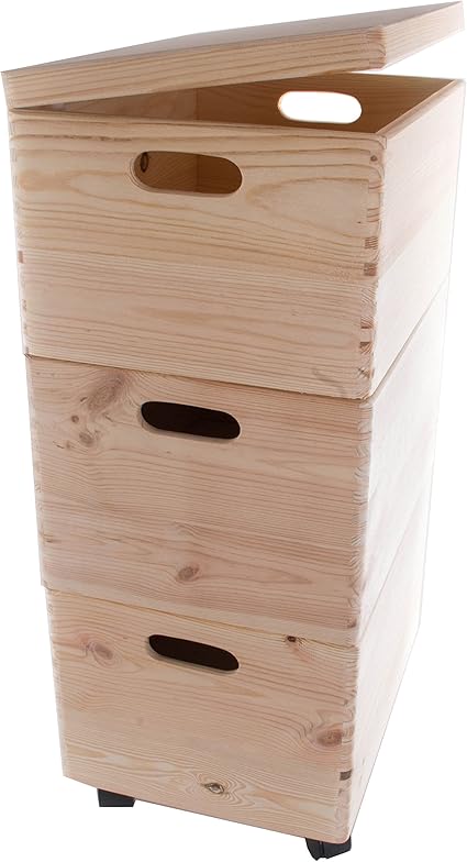 Search Box Juego de Tres Grandes apilables Cajas con Ruedas en el Pecho