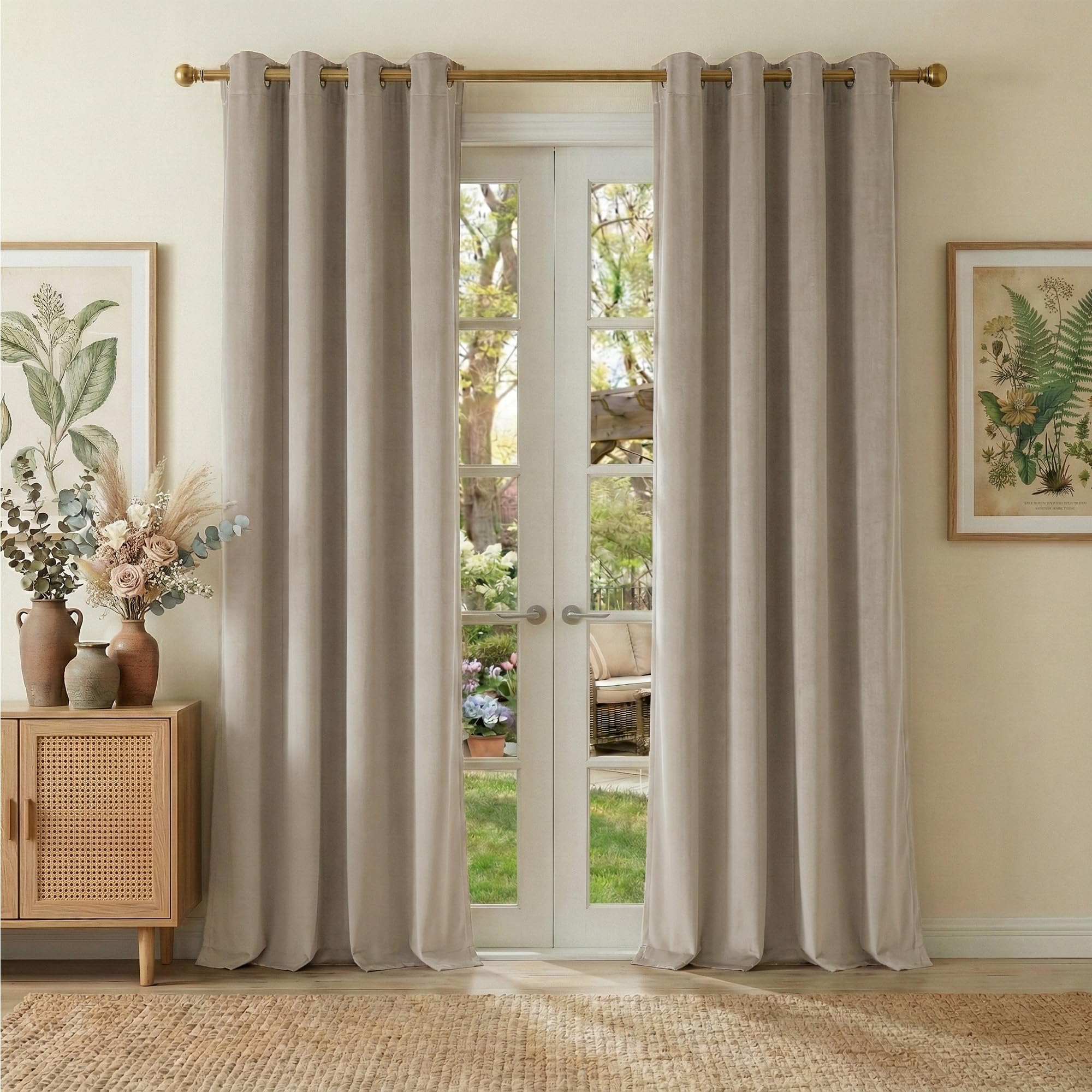 NICETOWN Khaki 100% Blackout Velvet Curtains 84 inch Long 52 Wide, Sound Dampening Room Darkening Luxury Elegant Window Treatment Drapes for Baby Room, Set of 2 Image