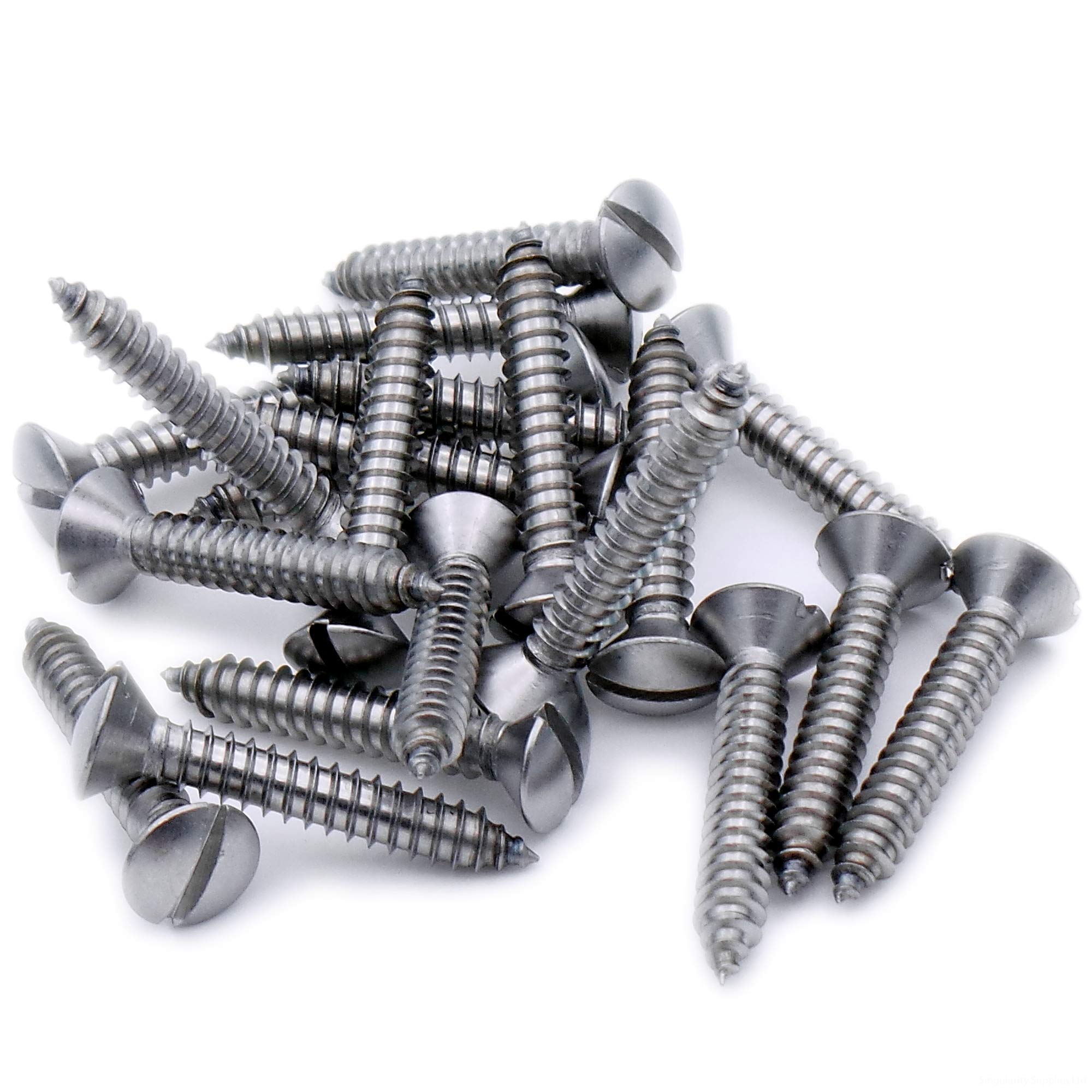 No.10 x 0.75 (4.8mm x 19mm) Slot Raised Countersunk Self-Tapping Screw - Stainless Steel (A2) (Pack of 20)