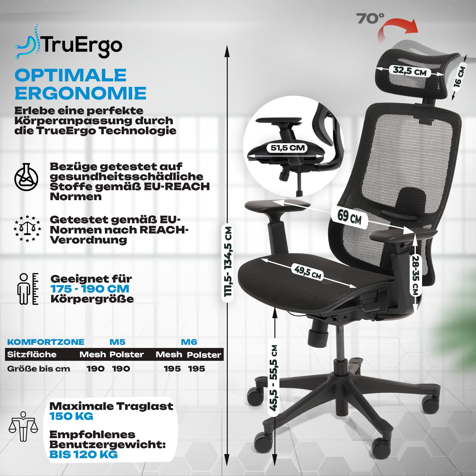 VALKENSTOL M5 Bürostuhl Ergonomisch Testsieger, Einstellbarer für maximale Bewegungsfreiheit, Rückenfreundliche Bürostühle, Lendenwirbelstütze Schreibtischstuhl für Büro und Home Office Chair 6