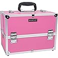 SHANY Essential Pro Makeup Train Case Cosmetic Box Portable Makeup Case Cosmetics Beauty Organizer Jewelry storage with Locks, Multi Compartments Makeup Box and Shoulder Strap - Pink