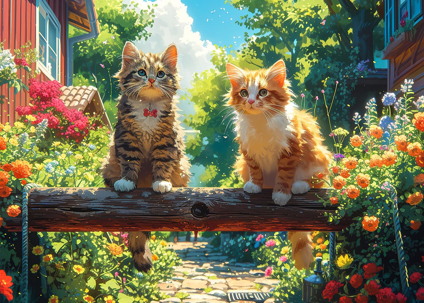 Puzzles 1000 Pieces for Adults jigsaw puzzles for adults 1000 Piece Puzzle Educational Games - Colourful Flower Cats-Home Decoration Puzzle 1000 Pieces — image 1