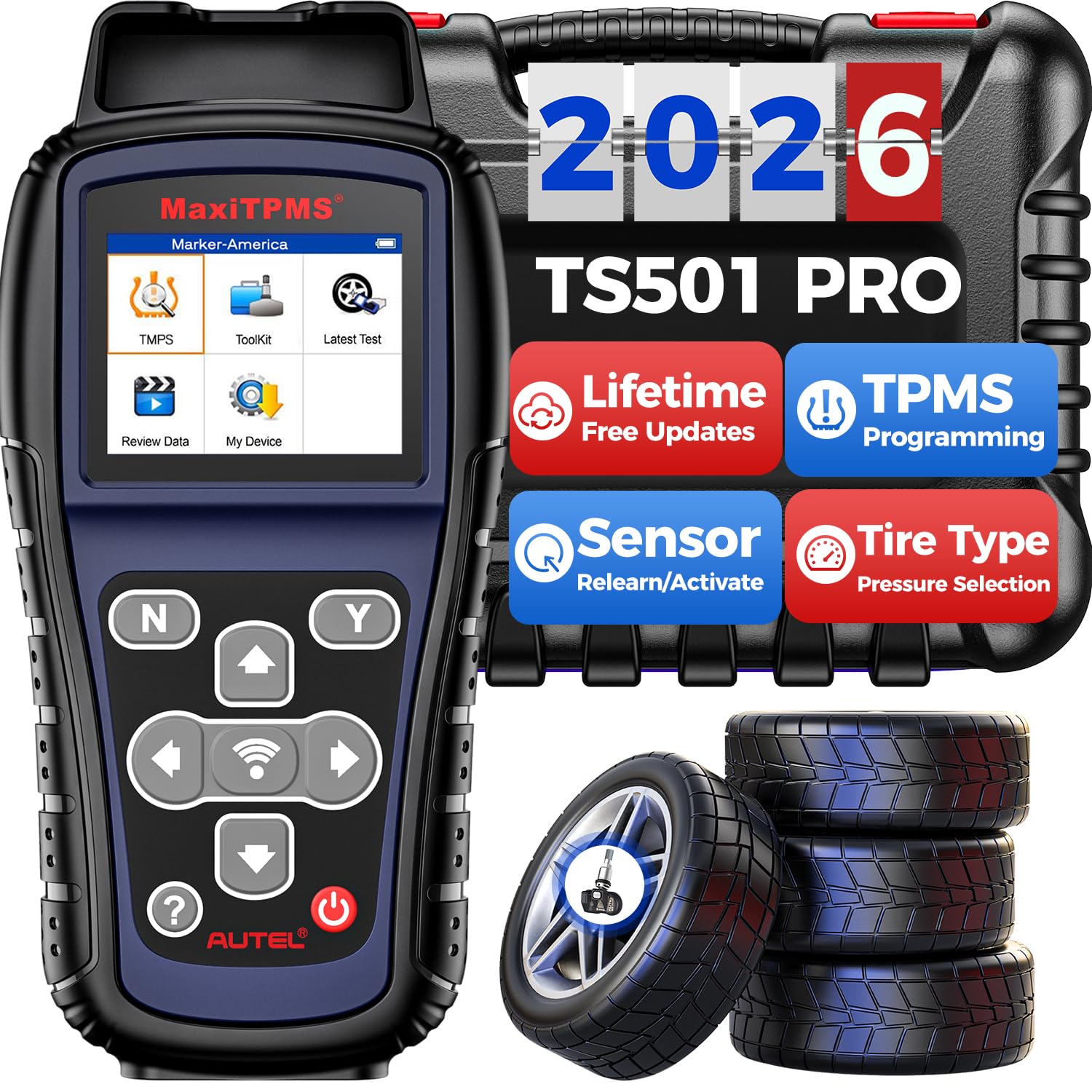 Autel MaxiTPMS TS501 PRO TPMS Relearn Tool, Same as TS508 TS508WF, 2026 TPMS Programming Tool Newer of TS501 TS408S, Activate Relearn 99% Sensors, Program Autel TPMS Sensors 315/433MHz, TPMS Reset