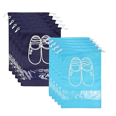 NEWSTYLE 10er Schuhbeutel Aufbewahrungsbeutel Tasche Tüte Schuhsack Schuhpflege Stoffbeutel Reisenbeutel (Große,5* Blau & 5* 