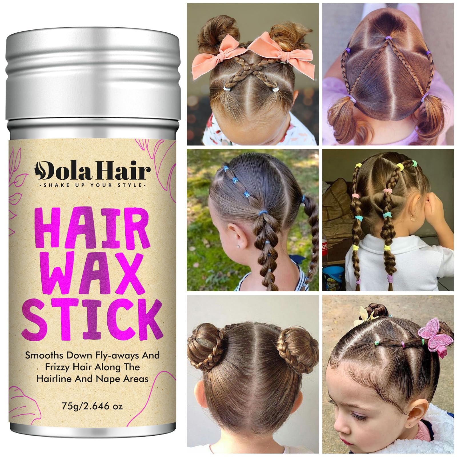 Dolahair Hair Wax Stick - Flyaway Control and Styling Pomade for Kids, Women, and Men - Hair Bun Maker and Accessorie stocking stuffers for teen girls (1 Pack of Wax)