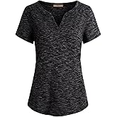 Miusey Women V Neck Short Sleeve Casual Curved Hem Henley Blouse