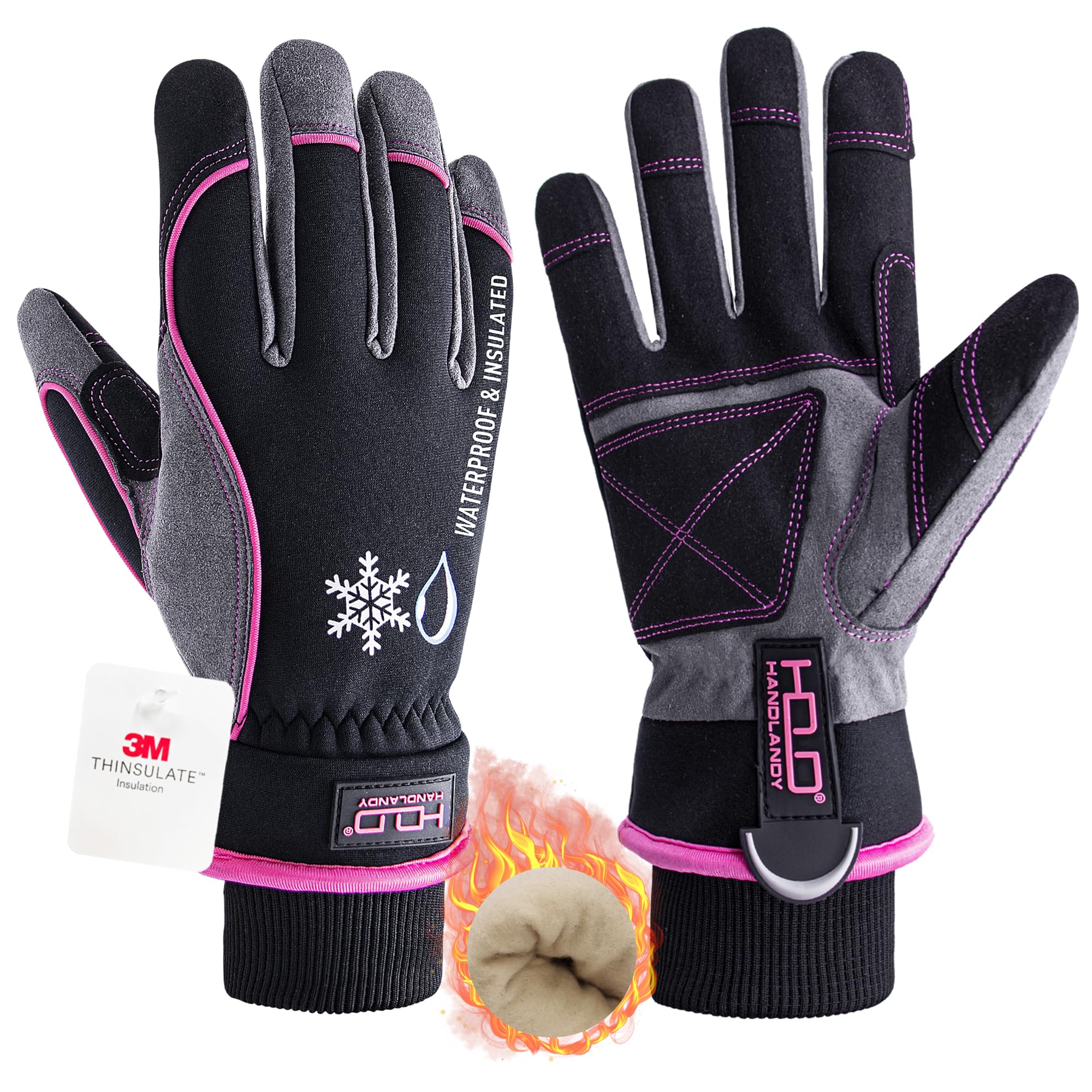 AIGEVTURE Cold Weather Work Gloves Waterproof,Winter Gloves for Women Touchscreen Insulated Winter Gloves with Thermal Fleece Pink L
