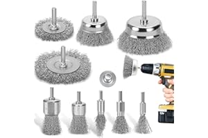 DazSpirit Wire Brush for Drill Set, 9Pcs Cup, Wheel & End Brush Kit with 1/4” Shank, Carbon Steel Drill Brush Attachments for Rust Removal, Stripping, and Abrasive