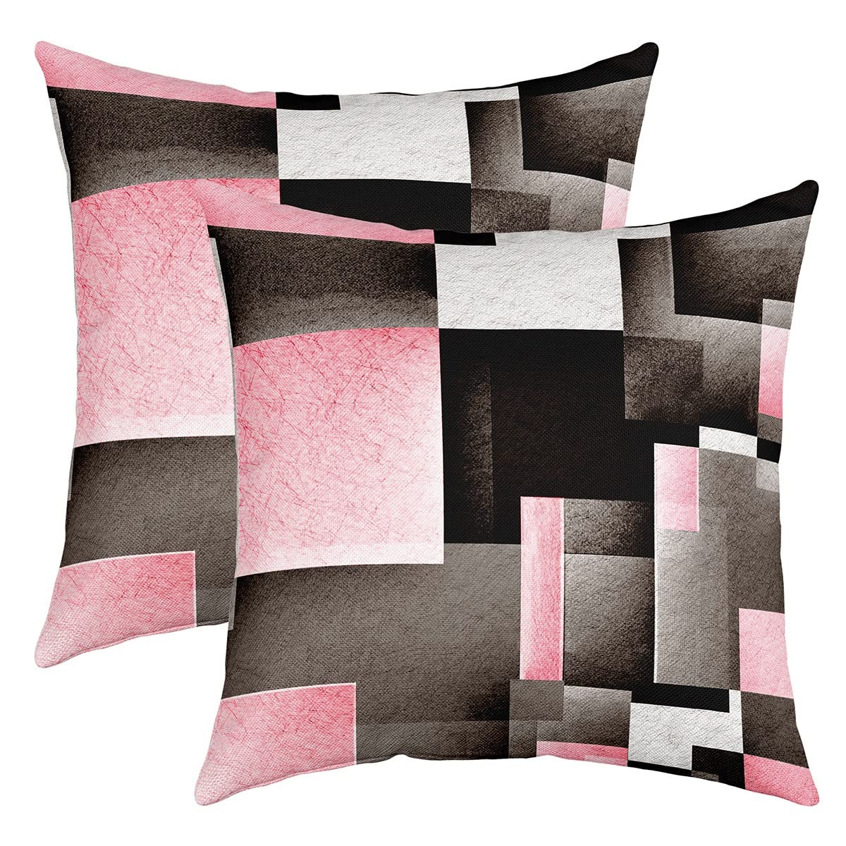 Loussiesd Pink Grey Black Buffalo Check Reversible Throw Pillow Covers Kids Geometric Pillow Covers Home Decor for Square Cushion Covers Set of 2 Plaid Modern Abstract Art 16x16 Inch — image 1