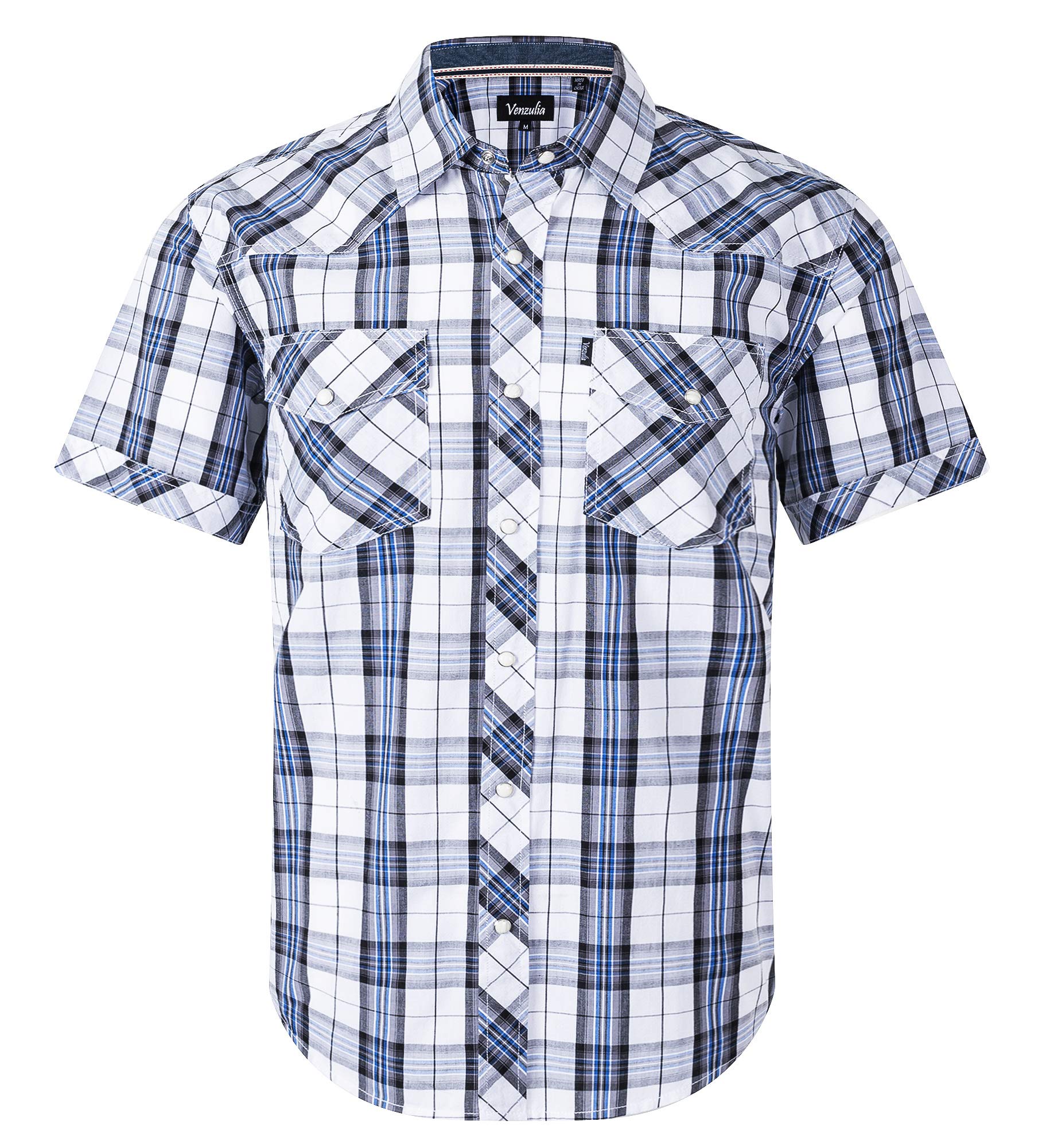 Photo 1 of Men's Western Snap Casual Shirt Two Pocket Short Sleeve Shirt(whbkbu. M)