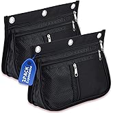 Sooez Pencil Pouch for Binder, Expandable Zipper Pencil Pouch, Fabric Pencil Pouches Binder Pockets, Large Capacity Binder Pouch, Pencil Case for 3 Ring, Black, 2 Pack