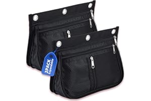 Sooez Pencil Pouch for Binder, Expandable Zipper Pencil Pouch, Fabric Pencil Pouches Binder Pockets, Large Capacity Binder Pouch, Pencil Case for 3 Ring, Black, 2 Pack