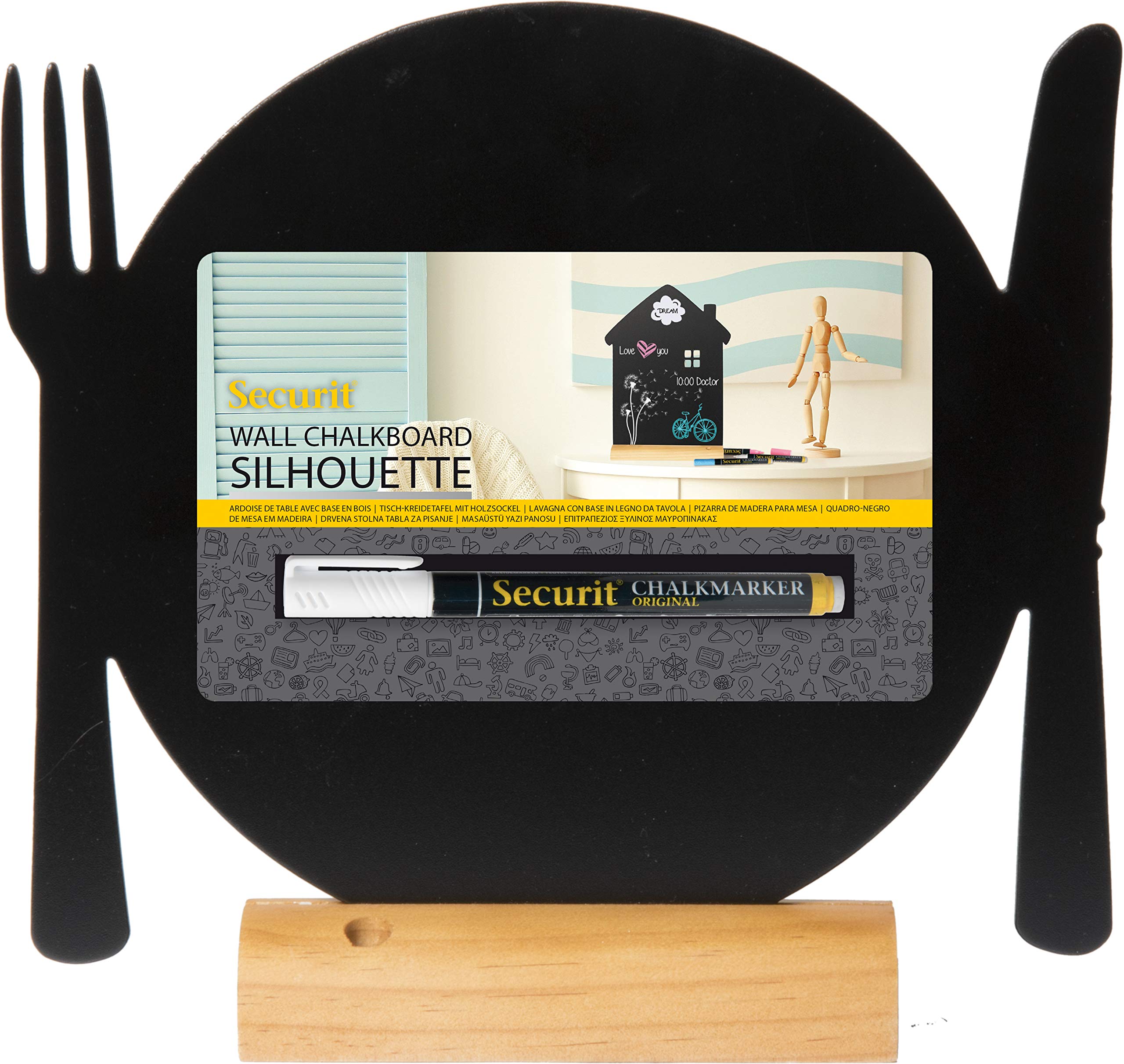 Securit Silhouette Plate Table Chalk Board - Black/Teak