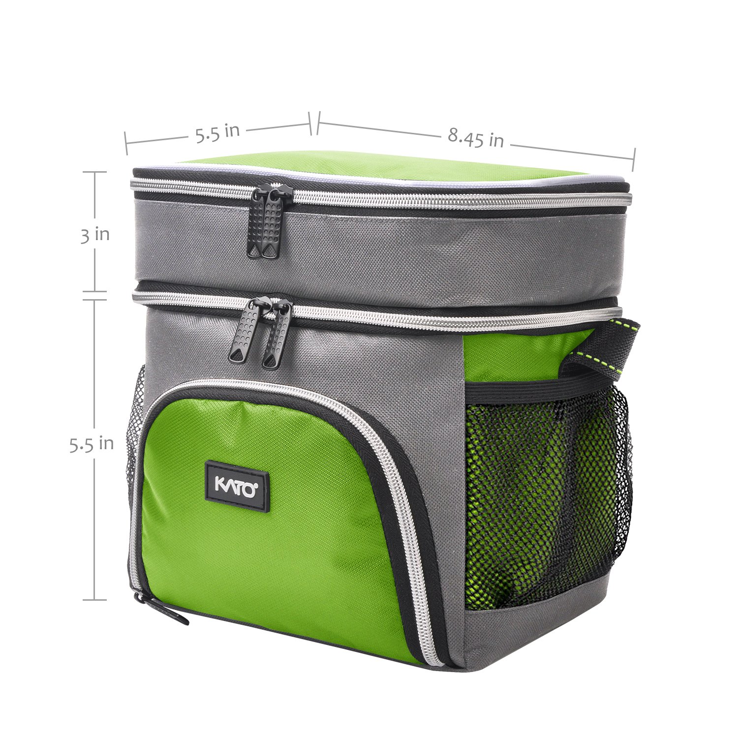 Insulated Small Lunch Bag, Leakproof Dual Compartment Thermal Cooler Reusable Lunch Tote for Men and Women by Kato, Green
