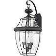 Quoizel Newbury Outdoor Wall Lantern, 23 Inch 3-Light Mystic Black Wall Sconce, French Country Exterior Wall Lantern Fixture,