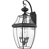 Quoizel Newbury Outdoor Wall Lantern, 23 Inch 3-Light Mystic Black Wall Sconce, French Country Exterior Wall Lantern Fixture,