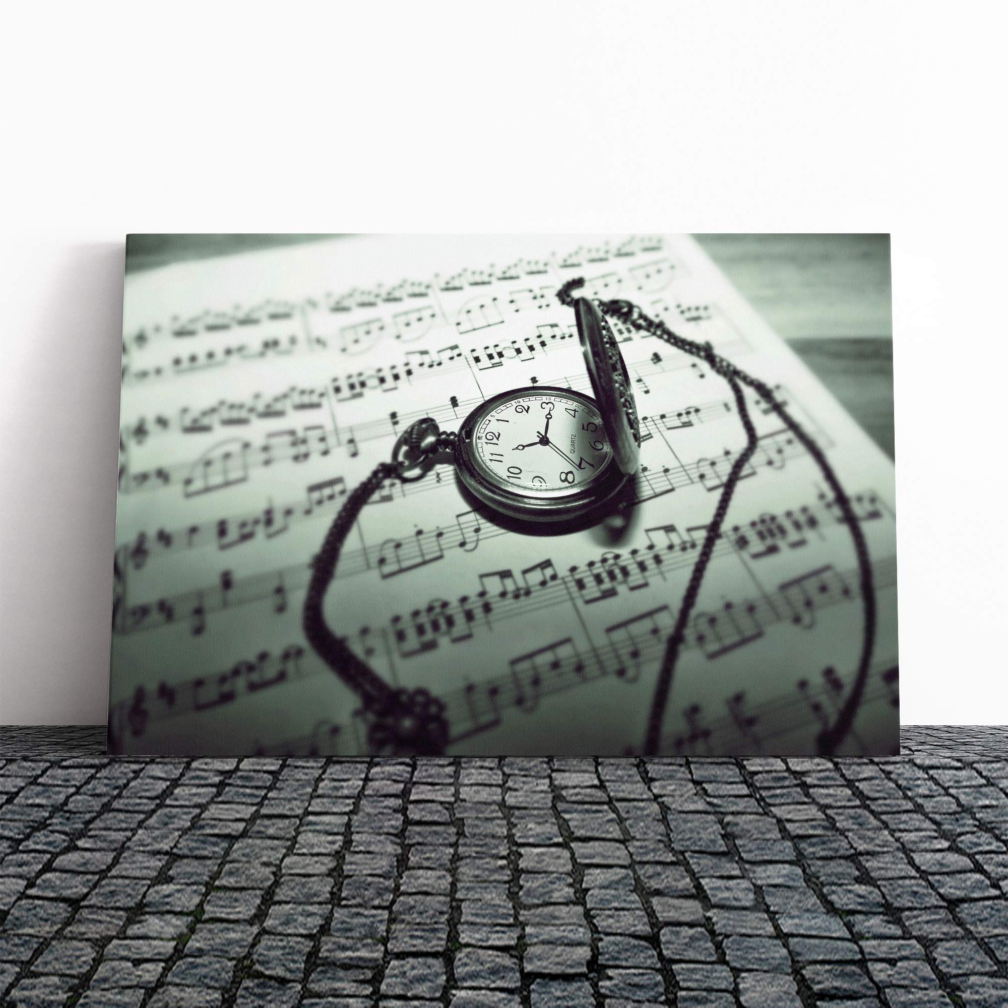 Music Sheet and Pocket Watch Canvas Print | Gallery Wrapped 30mm Frame Wall Art | 20x14 inches | Ready to Hang | Modern Music Picture | Living Room Bedroom Lounge Office