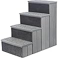 TRIXIE Velour Dog Stairs with Tread Steps - 4 Step Pet Stairs for Beds and Couches - Foldable with Additional Storage Space - in Gray