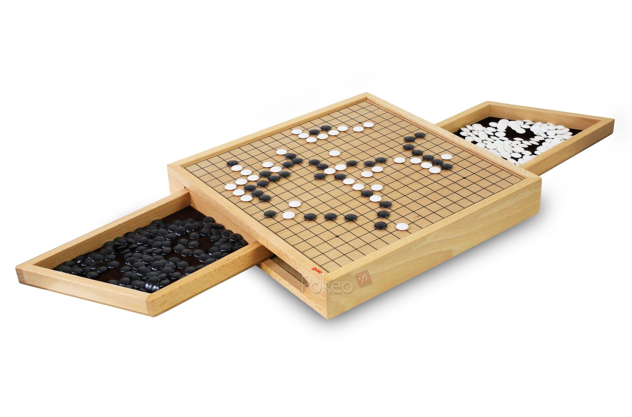 goki 56916 Go Brettspiel mit Ausziehfächern, 30 x 30 x 4,4 cm, Holz, 361 Spielsteine, Strategiespiel Denkspiel ab 6 Jahren, Gesellschaftsspiel