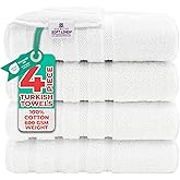 American Soft Linen Luxury 4 Piece Bath Towel Set, 600 GSM 100% Cotton Turkish Bath Towels for Bathroom, 27x54 in Extra Large Bathroom Shower Towels, White