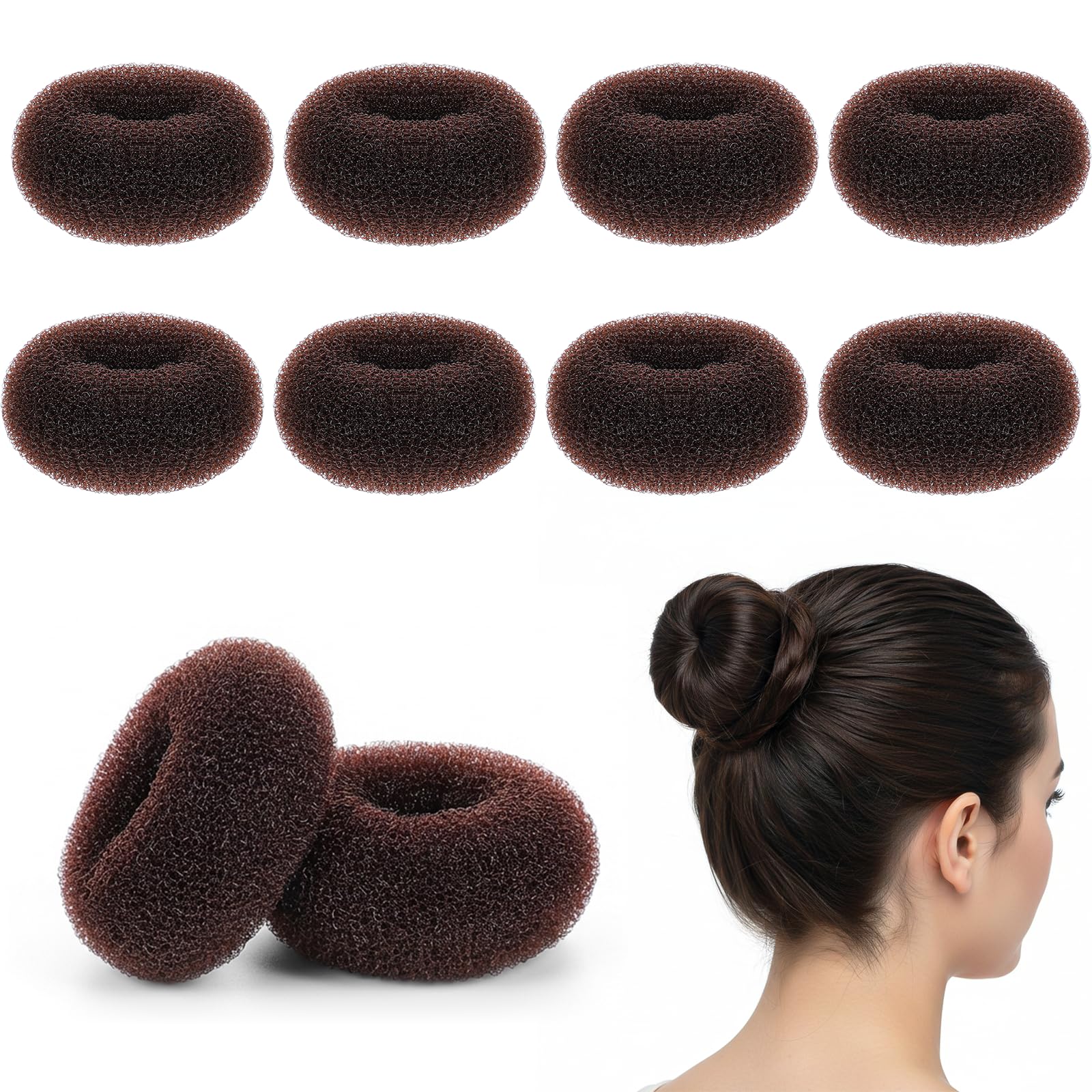 Photo 1 of 10 Pcs Hair Bun Maker Donut Medium Hair Bun Maker for Ballet Style Buns Medium Sock Buns Doughnuts Hairs Donut Bunss Makers Tool Ring Style for Women and Girls Thick and Long Hairs Size M/ 3 In